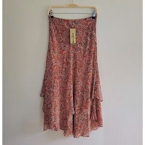 Peruvian Connection Silk Chiffon Maxi Skirt Small Marble Print Boho Chic Fairy